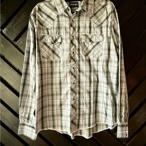 Wrangler Men's Pearl Snap Style Shirt - Gray, Plum and White